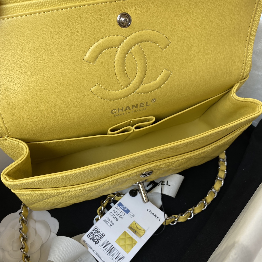 Classic Flap Caviar Bag A01113 Yellow/Silver